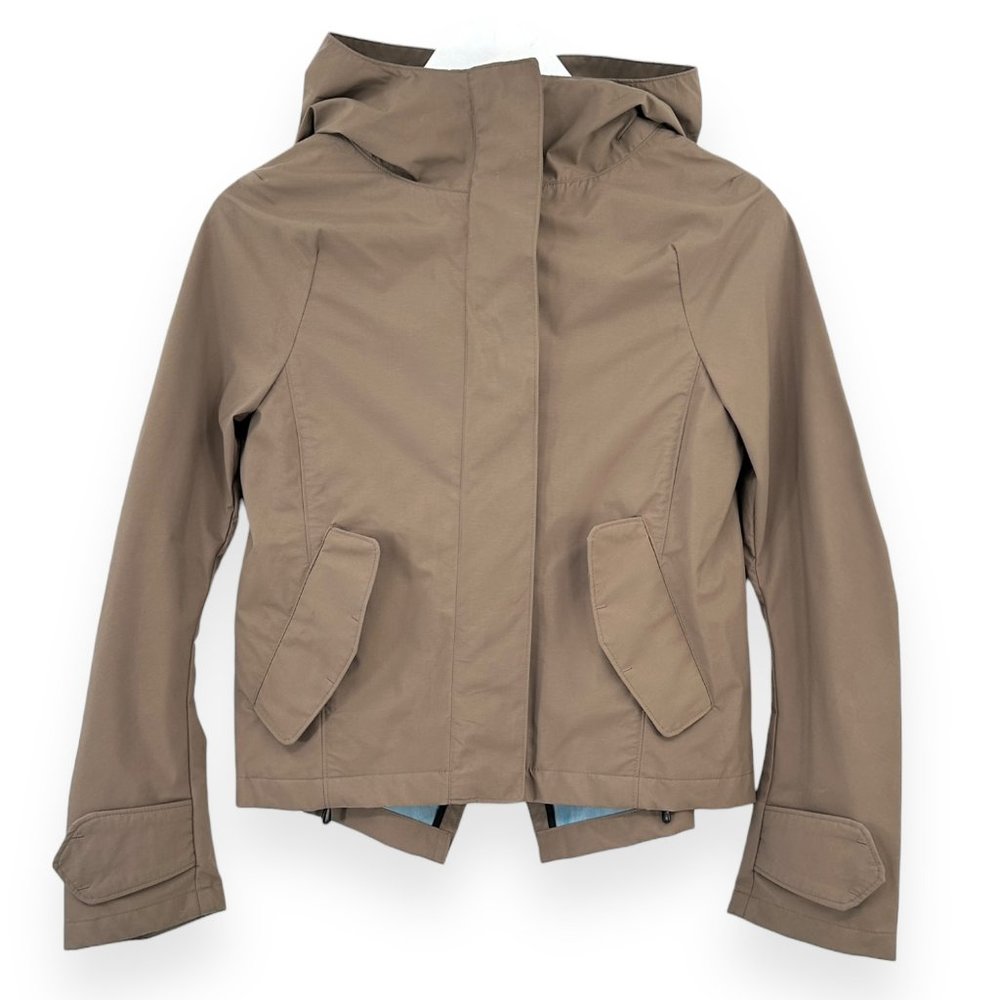 Jil Sander For Uniqlo +J Brown Short Hooded Rain Jacket sz XS